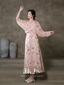 JK&JS | Floral Embossed V-Neck Summer Traditional Beach Dress