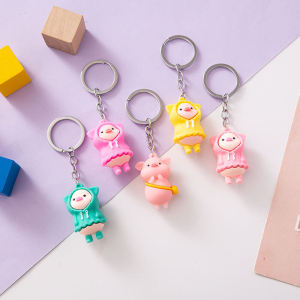 New Arrival Raincoat Pig Keychain Cartoon Three-Dimensional Soft Glue Pig Car Key Chain Fashion Bag Package Pendant Gift