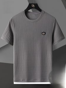 ROMON | เสื้อยืดแขนสั้นผ้าลินินฤดูร้อนสำหรับผู้ชาย คอตั้ง เสื้อผ้าทำงานสไตล์จีน แขนยาว 2 ชิ้น ผ้าไหมน้ำแข็ง แฟชั่นสำหรับเยาวชน