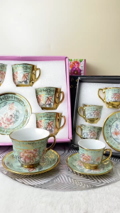 SET Hampers Cangkir Gaya EROPA XL 6 Cangkir + 6 Tatakan Kado Gelas Mug Tatakan Lepek FREE BOX