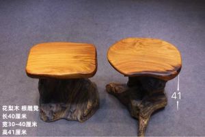 High End Teatable Companion Natural Log Chair with Tenon Structure Solid Black Ebony Wood Casual Chinese Style Circle Chair