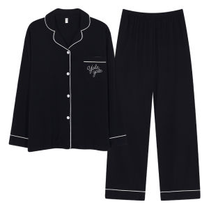 MiiOW | ชุดนอนผู้หญิงผ้าฝ้ายแท้แขนยาว กางเกงขายาว ชุดอยู่บ้าน ฤดูใบไม้ผลิและฤดูใบไม้ร่วง ชุดสองชิ้น ผ้าฝ้ายบาง ชุดฤดูร้อน