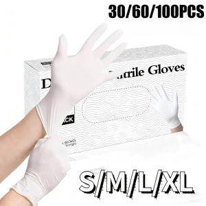 30//60/100PCS Disposable White Nitrile Gloves Cleaning Nitrile Gloves Hairdressing Bathing Cleaning Household Kitchen Dirt Tools