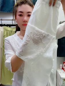 กางเกงขายาวทรงตรงเอวสูงผ้าคอตตอนผสมสำหรับผู้หญิง กางเกงขายาวทรงหลวมสไตล์ฮาราจูกุสำหรับฤดูร้อน กางเกงขายาวทรงตรงผ้าบาง