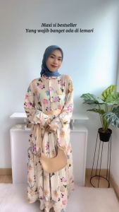 [Basica Moda] 89008 Gaun Dress Gamis Maxi Wanita Motif Bunga Floral Evita Crepe Import 01