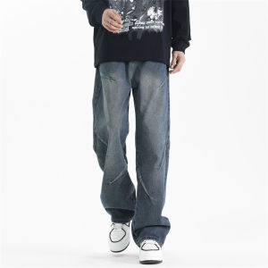 Washed Denim Jeans Mens Summer 2024 New Straight American Vibe Wide Leg Long Pants Youth Trend Resistant to Dirt Slightly Elastic