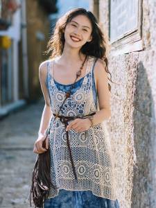 Váy Vest Hở Vai Khoét Lỗ Bohemian Áo Sơ Mi Dài Tay Áo Cánh Mùa Hè Đầm Đi Biển Đầm Dài Thường Ngày Bằng Vải Cotton Không Tay