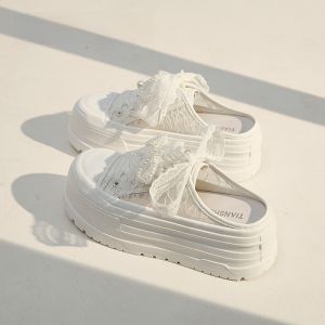 LANKAMO | Womens Summer Outdoor Slip-On Sports Shoes Breathable Mesh Thick Bottom Lazy One-Step Cross Strap Sandals High Antiskid Rubber Sole