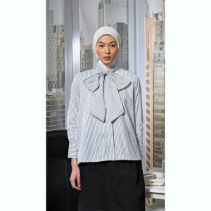 HijabChic Celva Top - Kemeja Stripe Cotton Kerah Tali Timeless