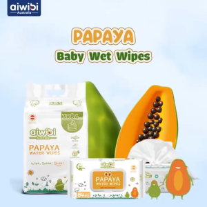 [3/6/12Packs] Aiwibi Premium Papaya Spring Water Wet Wipes - Non Fragrance