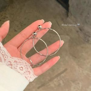 Silver Vintage Hoop Earrings Exaggerated round Circle Studs Face Slimming Versatile Fashion Jewelry Ear Accessories