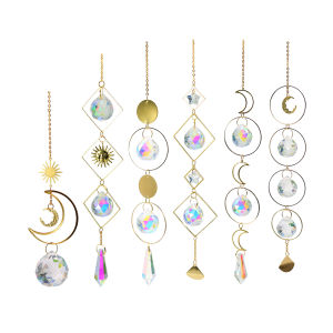 【New Arrival】 Crystal Moon Sun Ball Hanging Ornament for Living Room and Garden Decor Rainbow Reflection Metal Pendant