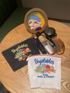 Japanese Style Embroidery Environmental-Friendly Cloth Bag Niche Style Cosmetic Bag Ball Chain Buggy Bag Waterproof Nylon Makeup Pouch