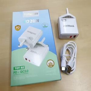 Toyakasy TOY-02 20W Fast Charger with PD & QC 3.0 - UK 3-Pin Adapter