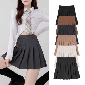 Black A-Line Mini Skirt for Women JK School Uniform Style Pleated Short Skirt Slimming High Waist Design for Small Figures