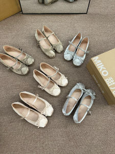 Mary Jane Flat Bottom Ballet Shoes with Butterfly Knot Diamond Silver Gentle Daily Wear Fashion Single Shoes for Women