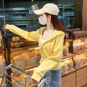 SUHUIQIAN | Yellow Short Hooded Sweatshirt Jacket Slim Waist Light