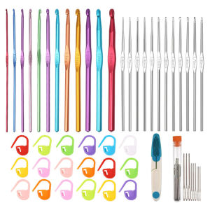 28-52Pcs Crochet Hooks Set Quality Coloured Knitting Needles For Arthritic Hands With Stitch Markers and Large-Eye Blunt Needles