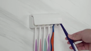 Punch-Free Wall Mounted Toothbrush Holder / No Punching Toothpaste Storage Rack Bath Organizer Bathroom Accessories