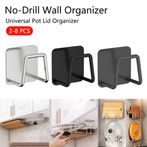 2-8 PCS Space Saving Kitchen Organizer:No Drill Wall Mounted Pot Lid Holder Under Cabinet Chopping Board Plate Storage Rack