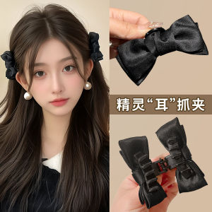 Black Butterfly Knot Hair Clip Elf Ear Bangs Clip Womens Princess Hair Accessory Side Bun Hairpin Fashionable Hair Decor