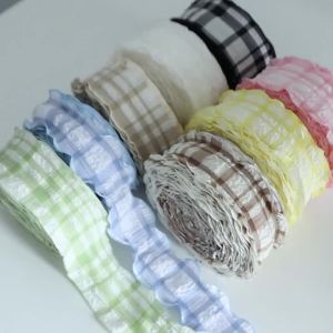 5Yards/bag Polyester Plaid Wavy Edge Pleated Ribbon Ruffled Ribbon for Flower Bouquet Wrapping Clothing Sewing Pet Supplies