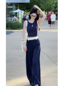 Ice Silk Wide Leg Pants Womens Loose High Waist Straight Cut Casual Floor Length Trousers Thin Version Summer Thin Model