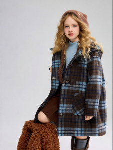 Ask Junior | Retro Plaid Warm Girls Tweed Coat