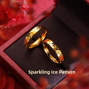 Couples Rings Gold Plated Sand Gold 999 Yellow Three-Sided Ice Breaker Narrow Face Flashing Ice Ring for Men And Women