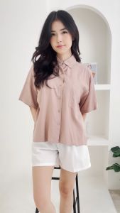 QUEENTIN Kemeja Wanita Casual 0624 Katun Tenzel Primacool Polos Lengan Pendek