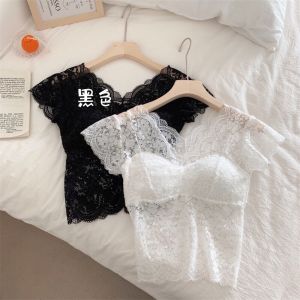 Pure Color คอวี ลูกไม้ เสื้อกั๊ก ผู้หญิง ฤดูใบไม้ผลิ สไตล์ใหม่ มีแผ่นรองหน้าอกแบบสั้น เซ็กซี่ เสื้อตัวนอกตัวใน เสื้อท่อนบน