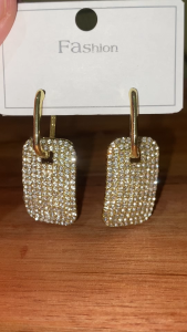 Glimmering Lock Crystal Drop Earrings A378 | Gold Plated Unique Glam