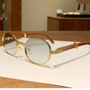 New Fashion Oval Sunglasses For WomenUV400 Sun Glasses For Men Vintage Eyewear Imitation Wood Grain Travel Outdoor Party