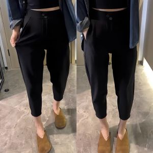 High Waist Elastic Casual Trousers for plus Size Women Spring Summer New Style Carrot Shape Nine Points Suit Pants Slimming Effect
