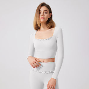 New Long Sleeve Yoga Sportswear Naked Sensation Half Fixed Cup Running Fitness Bra Quick Dry Cycling Suit Top Womens Fashion