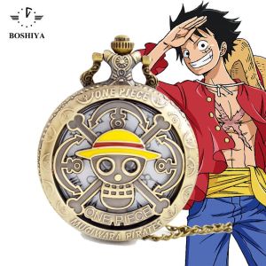 One Piece | One Piece Retro Luffy Skull Pendant Pocket Watch Straw Hat Necklace Creative Skull Watch