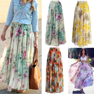 Váy Midi Lưng Cao in Hoa Co Giãn Cạp Chun Dáng Rộng Thời Trang Đường Phố Cho Nữ Mùa Hè 2022 Bằng Polyester