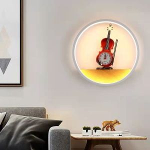 Modern Childrens Wall Lamp Motorcycle Shape with Clock for Boys Study Bedroom Creative Artistic Design Living Room Lighting