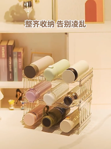 Water Bottle Organizer Wine Storage Transparent 3 Slot 2 Layer Stackable for Cabinet Kitchen Countertop Cup Storage