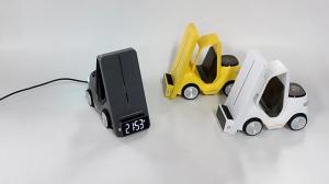 รถยกที่ชาร์จแบบไร้สาย3 In 1จอแสดงผลดิจิตอล Led ที่วางโทรศัพท์รถชาร์จไร้สาย