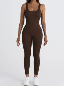 CZGUKE Womens Solid Color Ribbed Yoga Jumpsuit Seamless Slimming Gym Push Up Exercise Jumpsuit Womens Sportswear