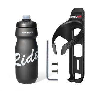 CYCLAMI Bike Water Bottle 650ml with Bottle Cage for AirTag Holder BPA Free Leakproof Squeeze Cycling Water Bottle for Road MTB