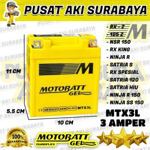 ⭐⭐⭐⭐ ORIGINAL MOTOBATT MTX3L ACCU GEL KERING MF AKI MOTOR SUZUKI SATRIA S YAMAHA RX KING KAWASAKI NINJA R 150 NSR YB3L