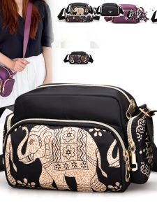 Fashionable Ladies Nylon Crossbody Bag Lightweight Waterproof Outdoor Commuting Shoulder Bag Printed Design Soft Square Shape