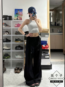 High Waist Wide Leg Workwear Pants Womens Summer Extended Version 175 Taller American Casual Pants Black Design Sense