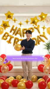 Gold Happy Birthday Banner Balloon with LED Lights 16 Inch 3D Foil Letter Balloons with Star Balloons Set for Kids Adults Birthday Party Decoration Party Supplies
