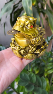 Tượng cóc 3 chân cóc ngậm tiền thiềm thừ phong thuỷ chất liệu bằng đồng vàng SA024