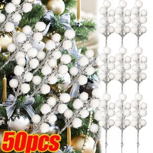 5-50Pcs 20cm Artificial White Berry Stem Foam Simulation Berries DIY Christmas Wreath Ornament for Wedding Home Party Decoration