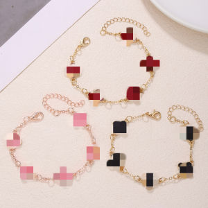 New light luxury single-sided dripping oil four-leaf bracelet female Korean version simple ins good luck versatile girls jewelry