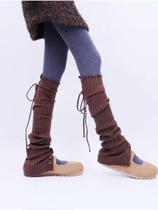 Ballet Style Button up Showcased Leggings Wide Stripe Coffee Color Leg Coverings Versatile Slimming Trendy Accessory